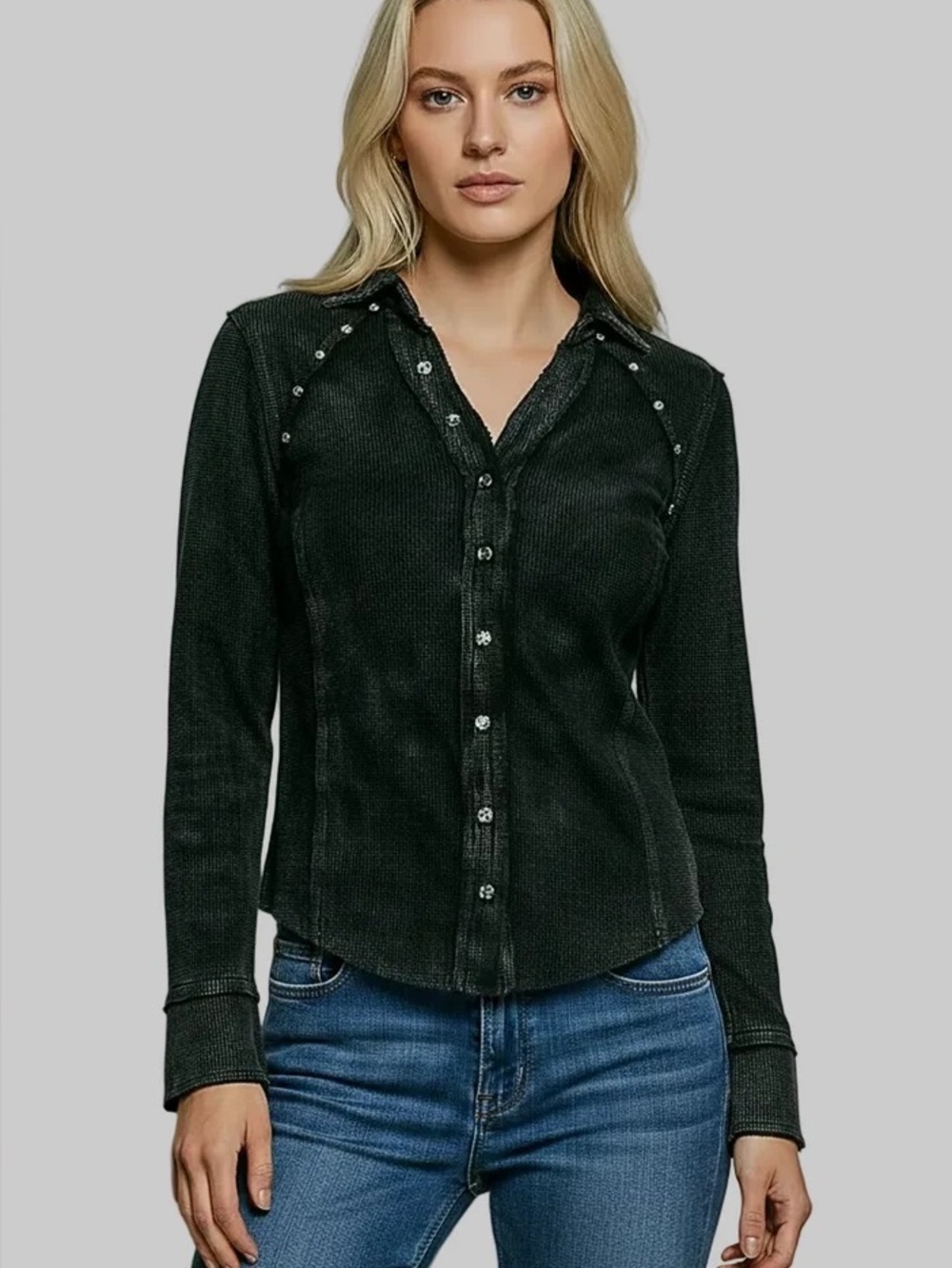 NWOT POL Vintage Washed Waffle V Neck Thermal Top Size S